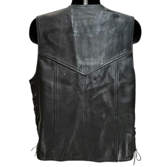 CLASSIC LEATHER Black Vest Men 46/XL-XXL Button VNeck Side Laces Western Cowboy - Picture 4 of 12